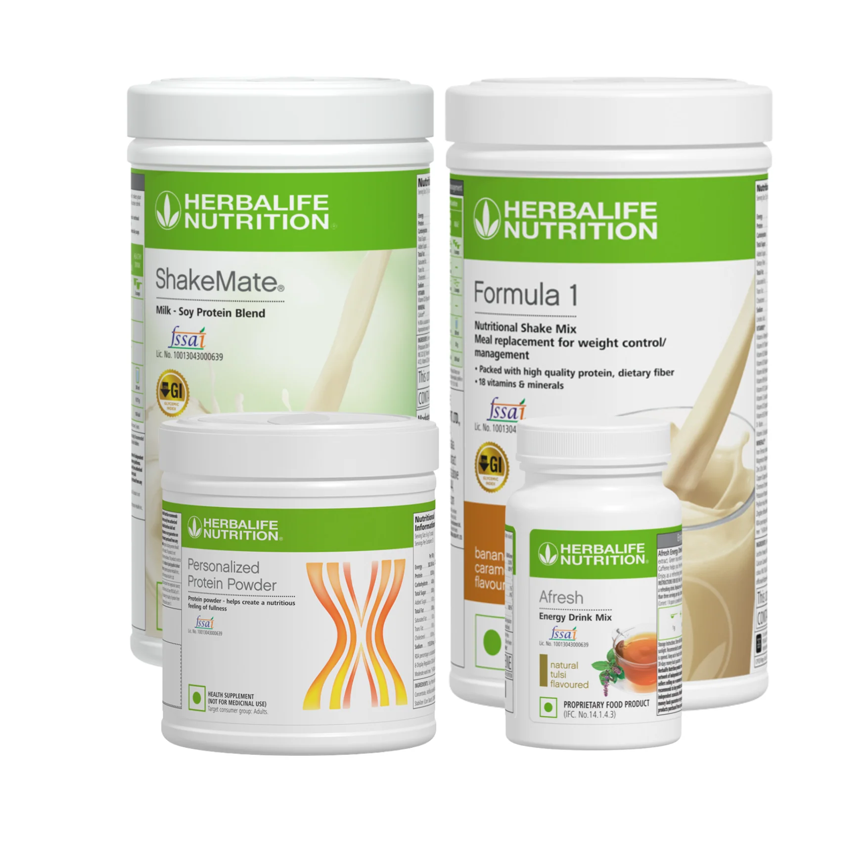 Herbalife Formula 1 Banana Caramel Nutritional Shake, Shakemate, 200g Protein Powder, and Afresh Tulsi