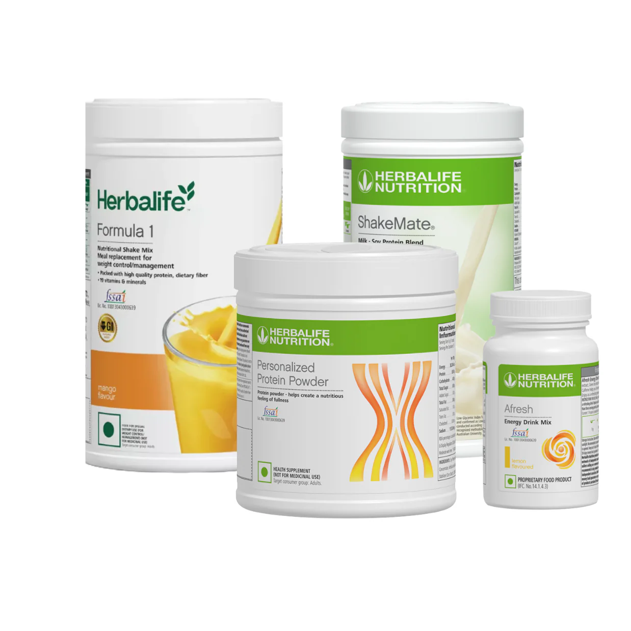 Herbalife Combo Pack | Formula 1 Nutritional Shake Mango 750g + Personalized Protein Powder 200g + Afresh Energy Drink + Shakemate |